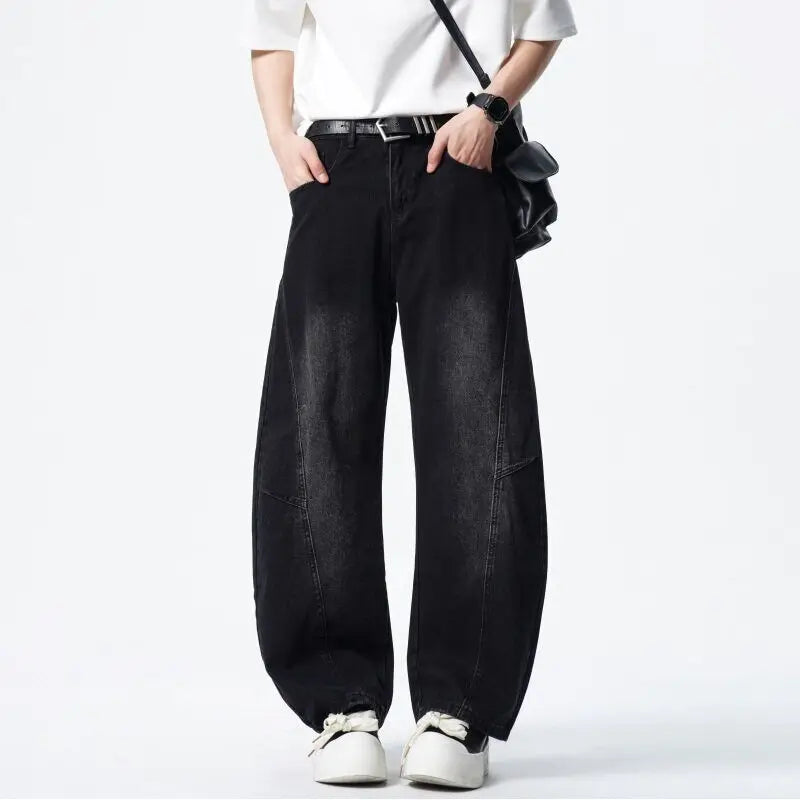 Threebooy Mens Loose Fit Patchwork Wide Leg Washed Jeans Vintage Denim Pants Casual Streetwear Comfort Trendy Baggy Trousers Hip Hop