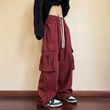 Threebooy Y2K Red Cargo Pants for Men Harajuku Black Trousers Male Streetwear Hip Hop Pocket Loose Casual American Safari Style