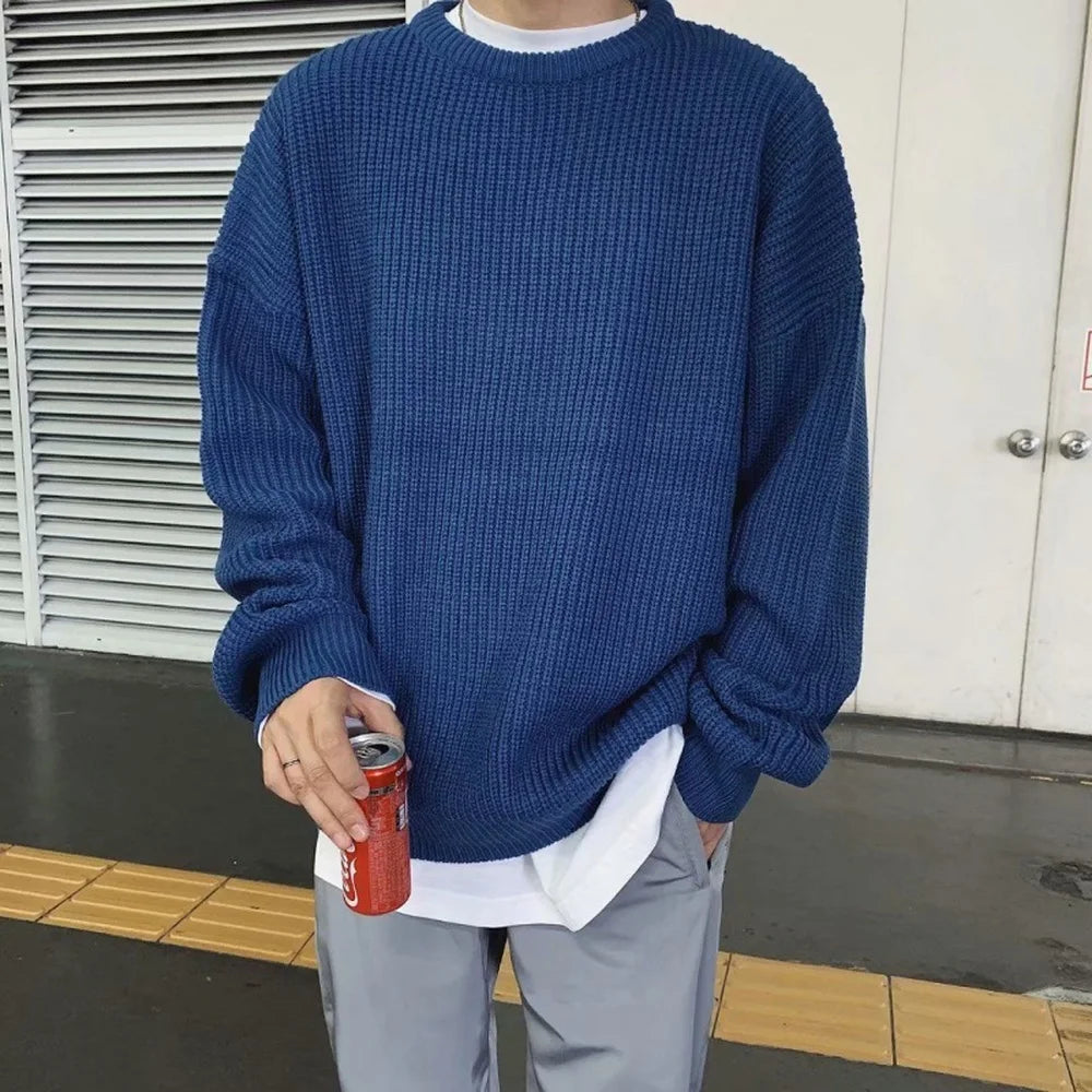 Threebooy Sweater Men Oversize Knit Pull Homme O-neck Male Knitted Sweater Pullover Jumper Harajuku Casual Streetwear Korean Men Sweaters