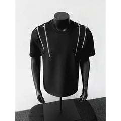 Threebooy  T shirt men O Neck Zip Detail StreetweaR T-Shirt Trendy Urban Hip Hop Style Casual Tee Top Fashion Graphic Crewneck Slim Fit