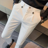 Threebooy New Style W Men Non-iron Fabric Dress Pants Slim Straight Black White Casual Suit Trousers Male Business Little Feet Suit Pants