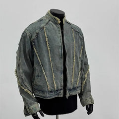 Threebooy  American retro denim jacket deconstructed breasted washing denim jacket men spring autumn old high street handsome couple coat