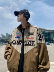 Threebooy  Retro Racing Jacket Men's High-end Motorcycle Jacket Spring Autumn Ins Fashion Brand Fashion Trend Embroidered Baseball Uniform