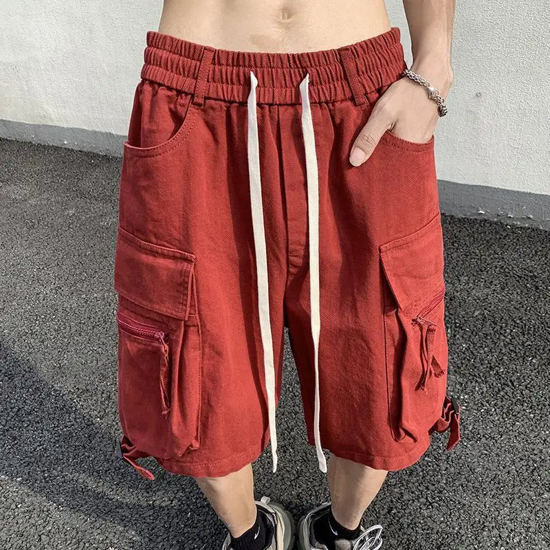 Threebooy   Summer Work Shorts Men's High Street Fashionable Casual Straight Pants Japanese Loose Multi-pocket Sports Pockets Pants