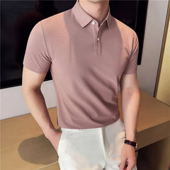 Threebooy  Polo T Shirt Man Spring Summer New Quality Ice Silk Short Sleeve Knitted Men T-Shirts Slim Fit Business Casual Plain Color Tees