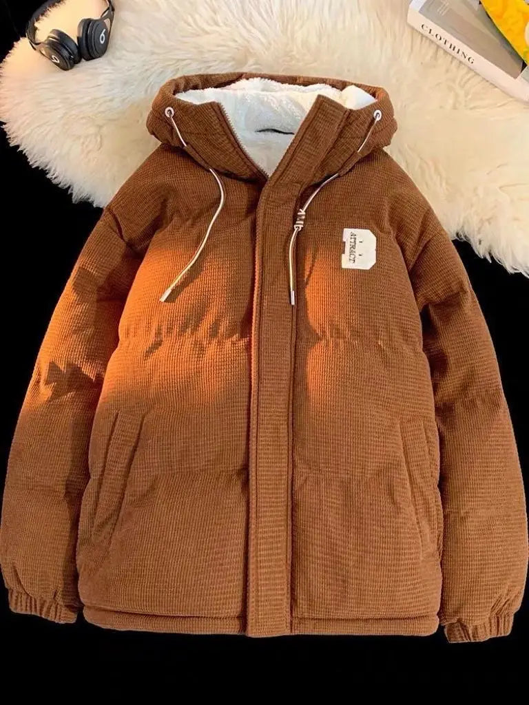 Threebooy autumn and winter street fashion corduroy thick jacket for men and women couple personalized loose retro casual Harajuku