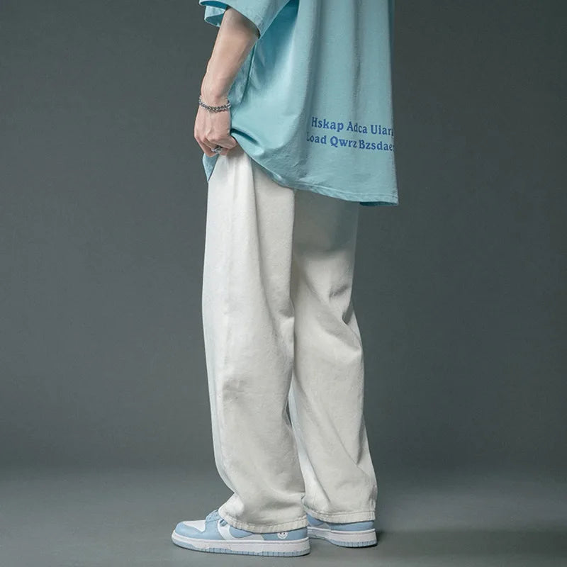 Threebooy  Baggy Jeans Men Fashion Casual Wide Leg Jeans Men Oversized Streetwear Hip-hop Loose Straight Jeans Mens White Denim Trousers