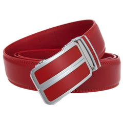 Threebooy  Red Belt Men Luxury Brand Men's Automatic Buckle Ratchet Belt