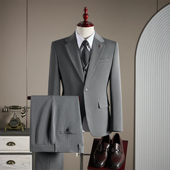 Threebooy  High-quality, fashionable, stylish, versatile and trendy business casual one-button suit set, three-piece set, groom's dress sui