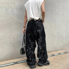 Threebooy 2024 Spring And Autumn Men's Casual Pants Fashionable Trendy Y2k Hip-Hop High Street Graffiti Printed American Vintage Trousers