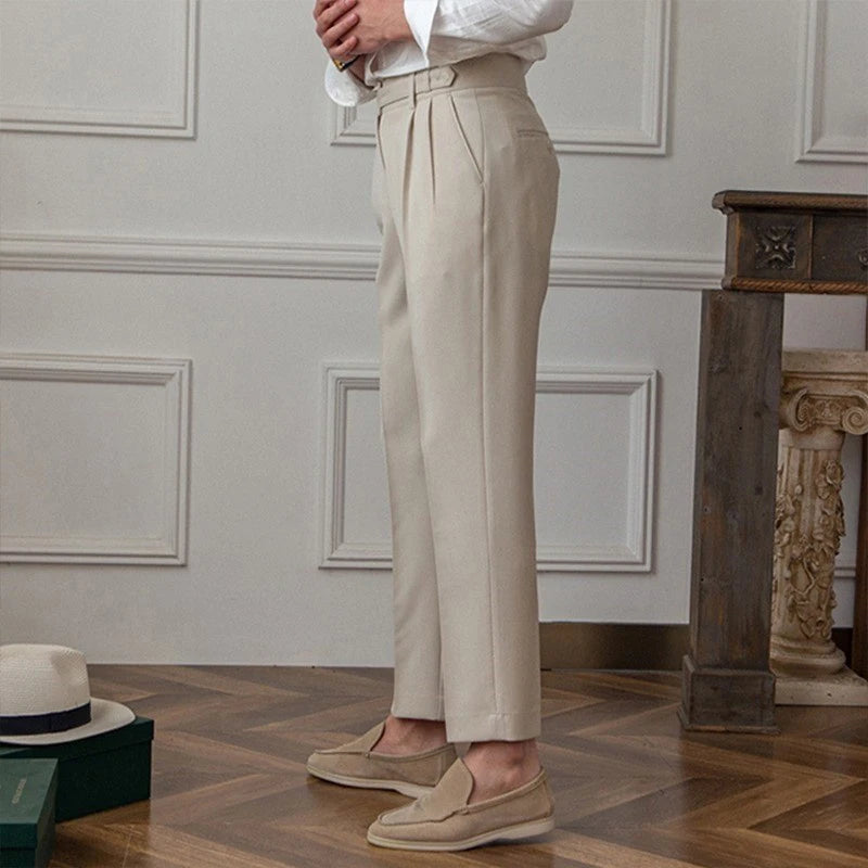 Threebooy Men's Light Luxury Naples Slim-fit Dress Pants Fashion Casual Solid Color British Retro Premium Elegant Popular Leisure Trousers