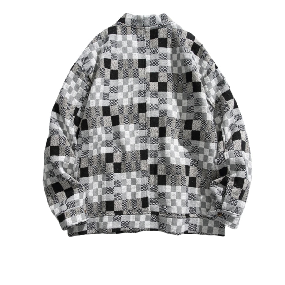 Threebooy Vintage Plaid Wool Cardigan Jackets Mens Streetwear Harajuku Casual Coats Men Oversized Autumn New Large Pockets Loose Jacket