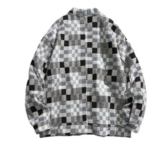 Threebooy Vintage Plaid Wool Cardigan Jackets Mens Streetwear Harajuku Casual Coats Men Oversized Autumn New Large Pockets Loose Jacket