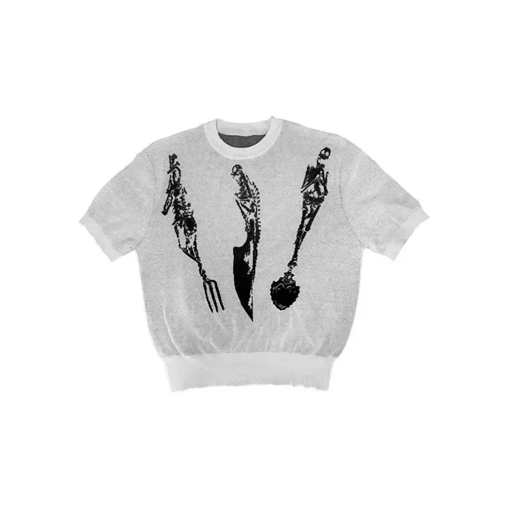 Threebooy  Men's Y2k Graphic Short-Sleeved T-Shirt American Retro Fashion Trend High Street Hip-Hop Loose Casual Niche New Men's Tops
