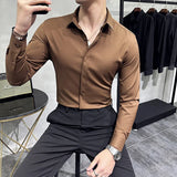 Threebooy High Quality Solid Dress Shirt Men Simple Long Sleeve Slim Fit Business Shirts Homme Social Casual Shirt Plus Size 4XL-M