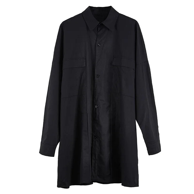 Threebooy Dark Japanese Cardigan Shirt Casual Slit Men's Long-sleeved One-shoulder Loose Long Coat Fashion Mid-length Shirt