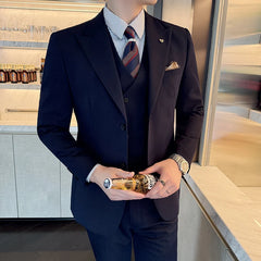 Threebooy  Slim-Fit Three-Piece Set Korean Style Two-Button Groomsmen Formal Wedding Business Suit Handsome Groom Best Man Dress High-