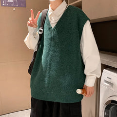 Threebooy Autumn Streetwear Mens Loose Sweater Vest Casual Thermal Oversized Winter Sweater Vest Men Sweater Vest  for Daily Wear