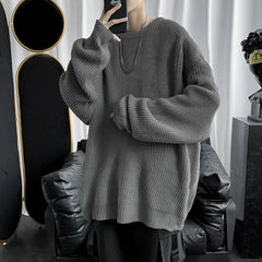 Threebooy Knitted Sweater Men Autunmn Winter Warm Clothing Korean Fashion Long Sleeves Top Vintage Solid Baggy Pullover Y2K Male Clothes