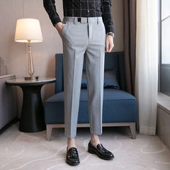 Threebooy Slim business suit pants men oversize loose straight pants solid color casual embroidery all-match classic trousers four seasons