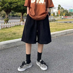 Threebooy Brown Corduroy Shorts Oversized Baggy Five Point Trousers Summer Korean Fashion Wide Leg Pants Ins Hip Hop Bottoms Men and Women