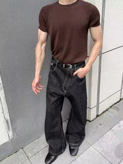 Threebooy  American Style Retro Denim Pants High Waist Straight Leg Zipper Fly Casual Jeans for Men Loose Fit No Stretch Chinese Made