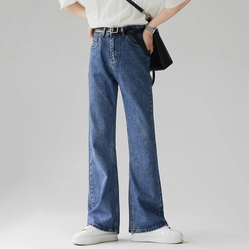 Threebooy  Men Comfortable Baggy Commute Jeans Male Fashion Casual Bell Bottom Denim Pants Korean Simple Vintage Straight Denim Trousers
