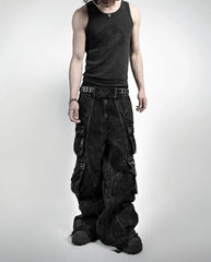 Threebooy Black Slouchy Jeans Goth Hip Hop Ripped Lots of Pockets Baggy Jeans Men and Women Harajuku Retro Y2k Denim Pants Streetwear Hot