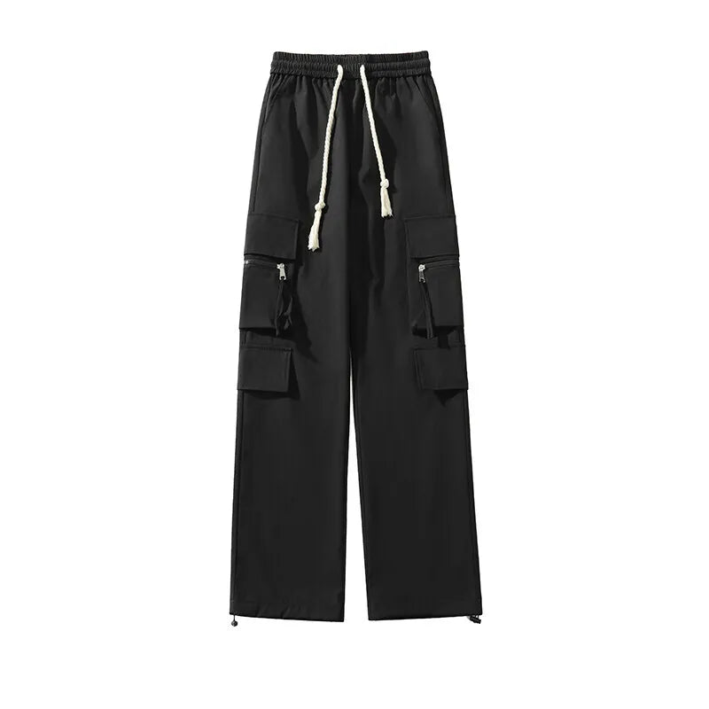 Threebooy Cargo Pants Men Fashion Retro Pocket Casual Pants Men Japanese Streetwear Hip-hop Loose Wide Leg Pants Mens Vintage Trousers