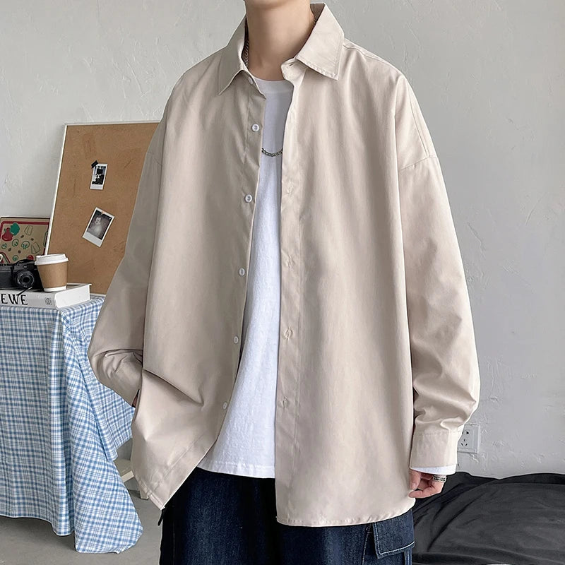 Threebooy Spring Simple Black Long Sleeve Shirts Men Korean Mens Harajuku White Oversized Shirt Male Button Up Shirts Blouses 5XL-M