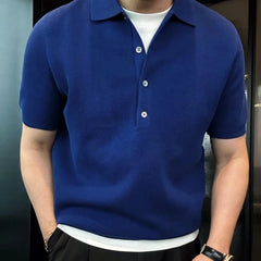 Threebooy  Men summer fashion urban solid color simple and fashionable 4-button knitted short-sleeved Polo shirt