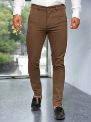 Threebooy  Men's Tapered Cropped Dress Pants Polyester Slim Fit Business Casual Solid Ankle‑Length Trousers Brown Army Green Royal Blue