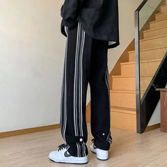 Threebooy Straight Summer Trousers Men's Sweatpants Goth Thin Striped Male Sports Pants Streetwear Loose Korean Popular Clothes Slacks