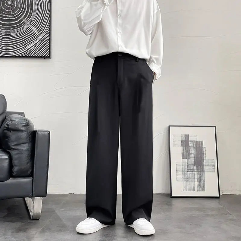 Threebooy Trousers For Men Brown Fluid Draped Baggy Stylish Tailoring Summer 2024 Man Suits Pants Clothing Premium Thin Casual Up