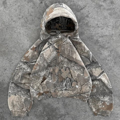 Threebooy  Y2K Retro Zip Up Hoodie Men Camouflage Pattern Zipper Sweatshirt High Street Hip Hop Streetwear Oversized Unisex Camo Hoodie