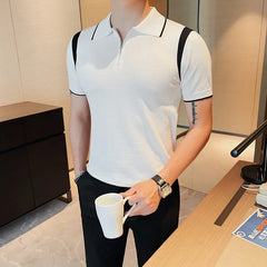 Threebooy Summer New Men's Knitting Short-sleeved Polo Shirt Ice Silk Breathable Business Fashion Tees Male Brand Clothes S-4XL