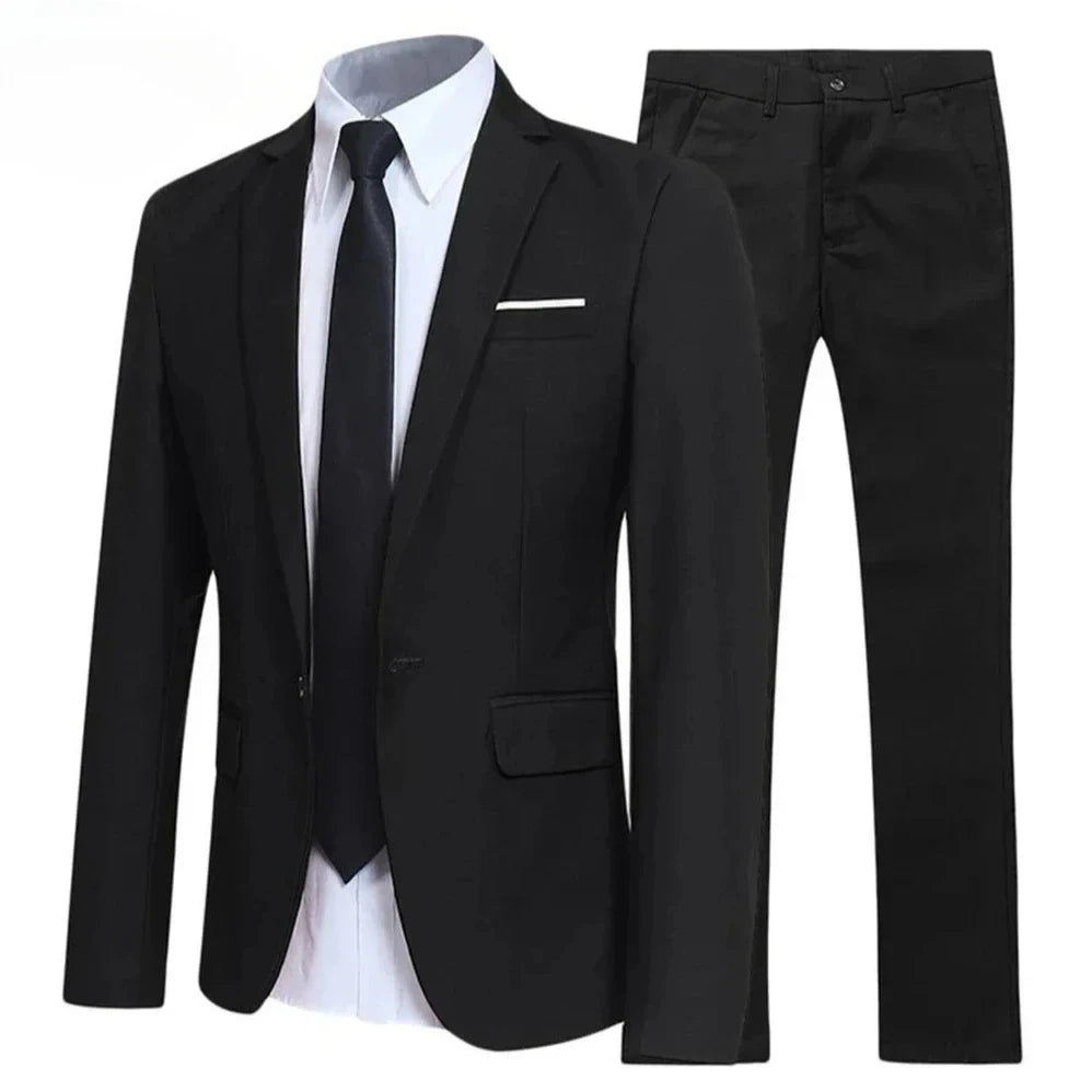 Threebooy  Men Suits Set 2 Pieces One Button For Wedding Elegant Slim Fit Blazers Formal Outfit Fashion Classic Full
