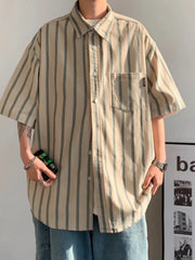 Threebooy Men's Mid-Sleeve Shirt Linen Stand Up Collar Cotton Trendy Loose Contrast Casual Wear Crisp Five-Quarter Sleeve Top Quality