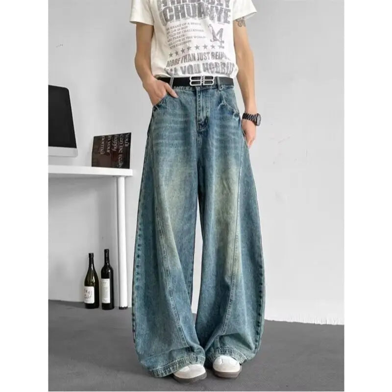 Threebooy  Men Baggy Jeans Wide Leg Unisex Streetwear Hip Hop Dance Pants Loose Fit Trousers Oversized Urban Jogger Street Dance Clothing