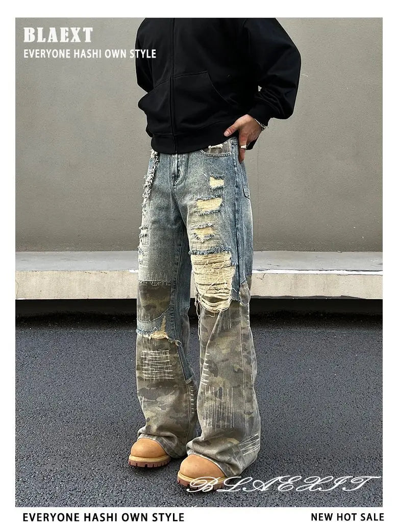 Threebooy American high street men and women trendy washed straight leg jeans for couples loose retro spring and autumn casual pants y2k