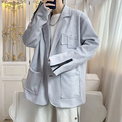 Threebooy Men's High Quality Suit Jackets Fashion Trend Coats Suede Fabric Western-style Clothes Grey/blue Color Blazers Size S-2XL