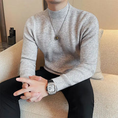 Threebooy  Half Turtleneck Sweater Men with Striped Wool in Autumn Winter Thickened Slightly Loose Base Knitted