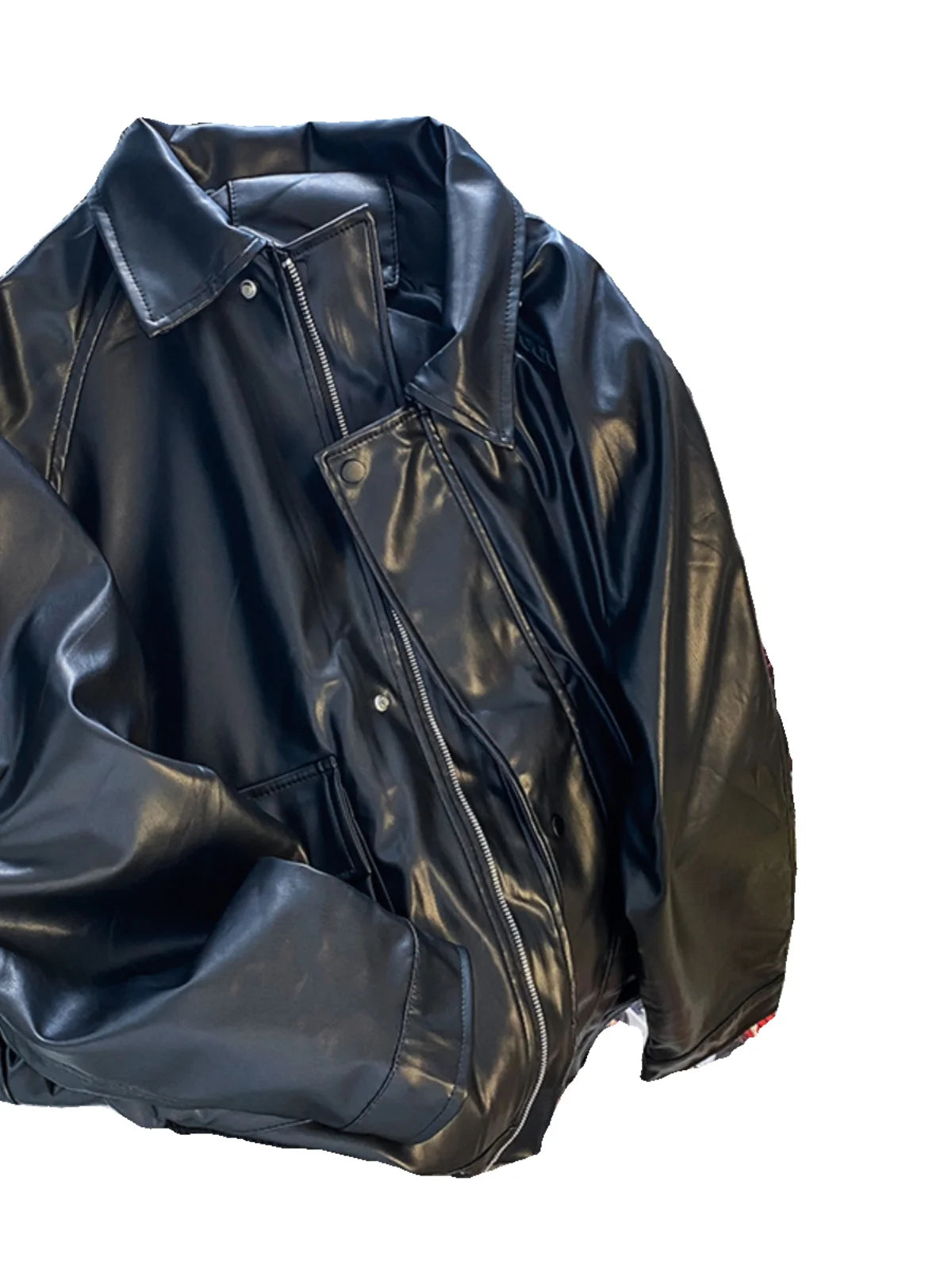 Threebooy Black Pu Leather Jacket Men's Spring Autumn New American Retro Handsome Leather Jacket Loose High-end Motorcycle Suit Aesthetic