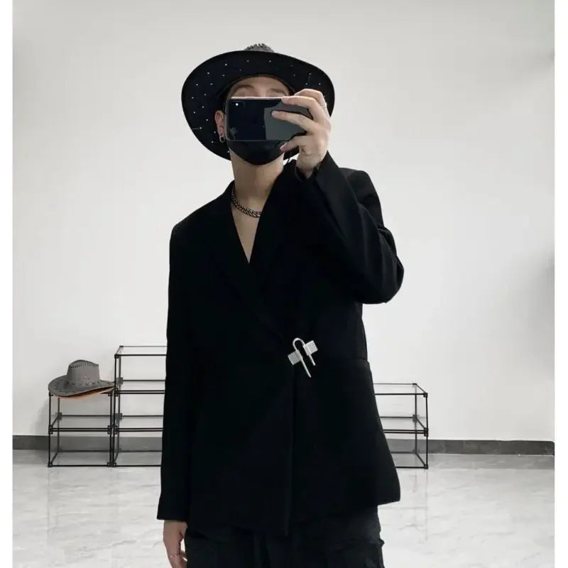 Threebooy Casual Suit Jacket Men's Spring Summer Blazers Solid Color Long Sleeves Turndown Collar Pockets One Button Tops Jackets
