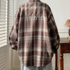 Threebooy Spring New Casual Plaid shirt Men's Loose Streetwear Long-sleeved Shirt Retro Shirts Men Classic American style shirt