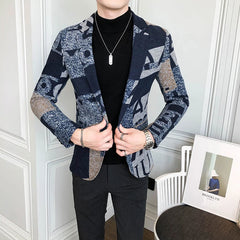 Threebooy Letter Print Wool Woolen Blazer Men Winter Men Blazer Casual Suit Jacket Slim Party Club Wedding Social Blazer Homme S-5XL