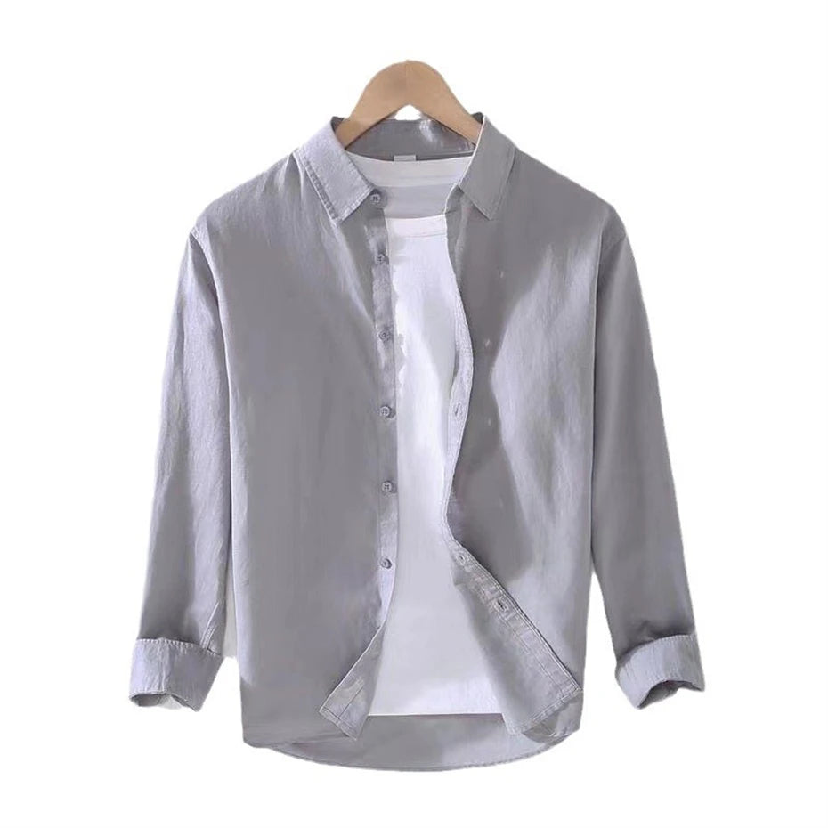 Threebooy  Summer Cotton Linen Shirts Men Harajuku Long Sleeve Shirt for Men Vintage Thin Loose Casual Shirt Coats Japan Style Blouse Male