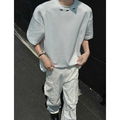 Threebooy  Design-sensing Short-sleeved T-shirt Men's Round Neck Loose American Retro Korean Style Outfit Five-point Sleeve Top