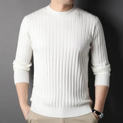 Threebooy  Trend Fashion Autumn Winter Sweaters Men Solid O-Neck Screw Thread Thicken Smart Casual Long Sleeve Slim Pullovers Knitted Tops
