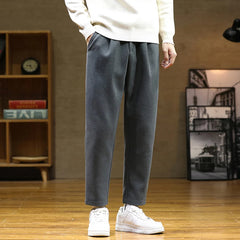 Threebooy Autumn/Winter Woolen Pants Men warm Fashion Retro Multicolor Casual Pants Mens Streetwear Loose Korean Straight Trousers Mens